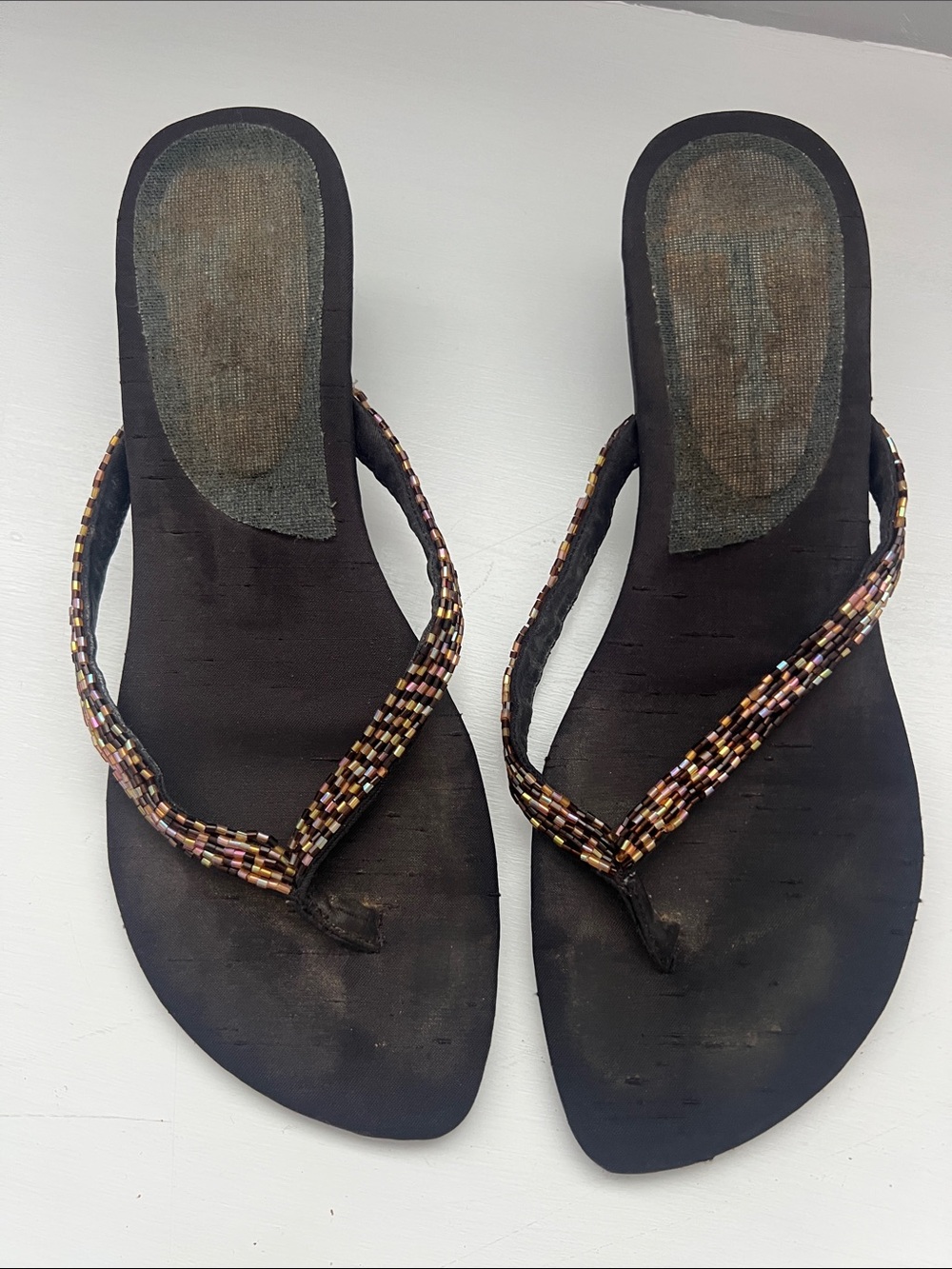 Women’s Rocket Dog Cocoa Brown Silk Beaded Heeled Flip Flop Sandals